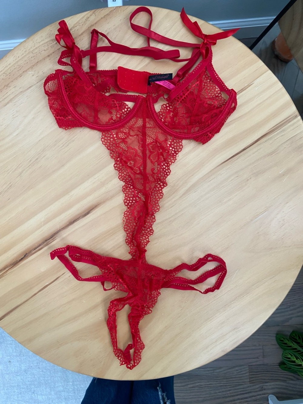 Red Lace Strappy One-Piece Bodysuit